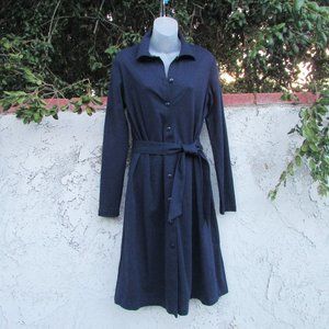 TRIO New York navy cotton button down dress L